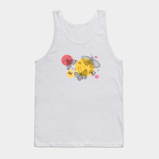 Butterflies line art white with colorful circles Tank Top